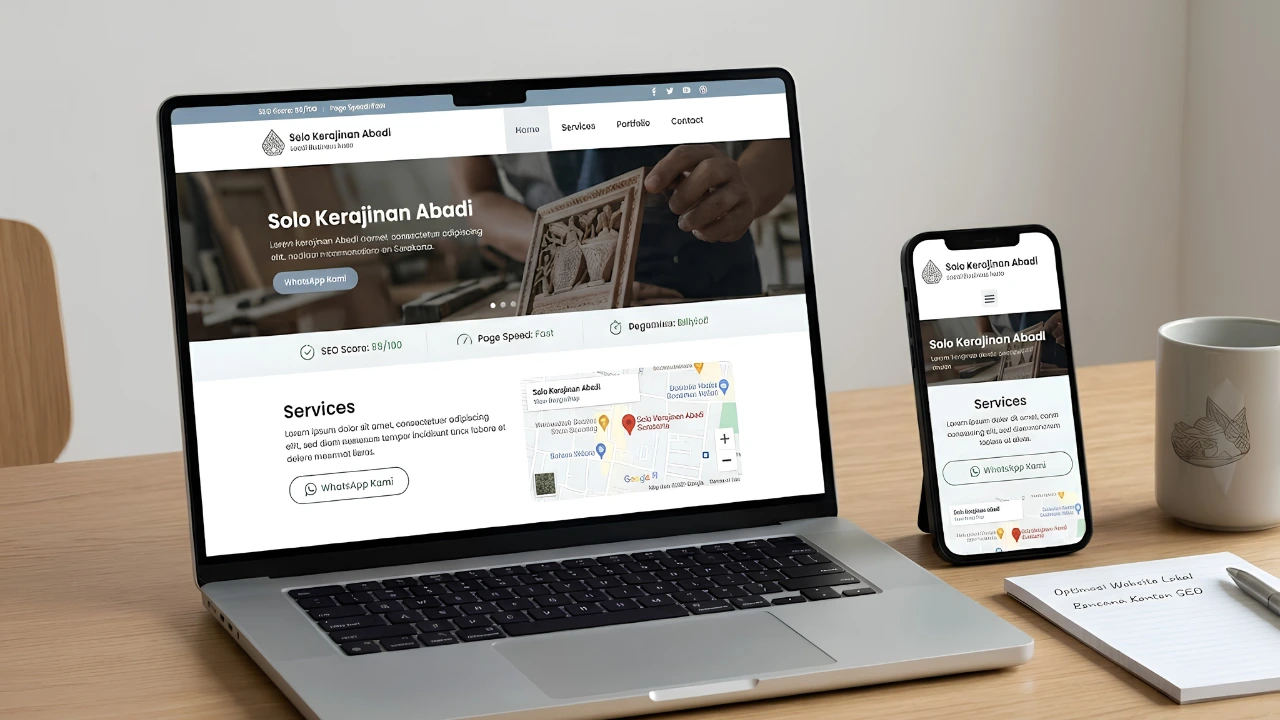 Dashboard analitik yang menunjukkan performa website SEO friendly di area Surakarta dan Solo Raya