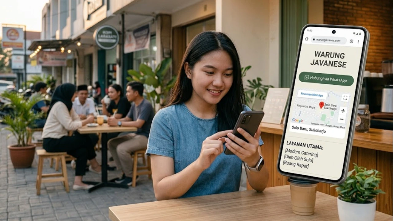 Contoh tampilan website mobile friendly yang dioptimasi untuk bisnis lokal di area Solo Baru